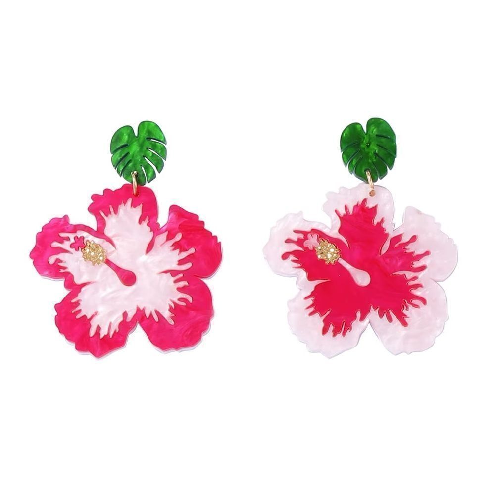 Floral Pink and Green Earrings S1096